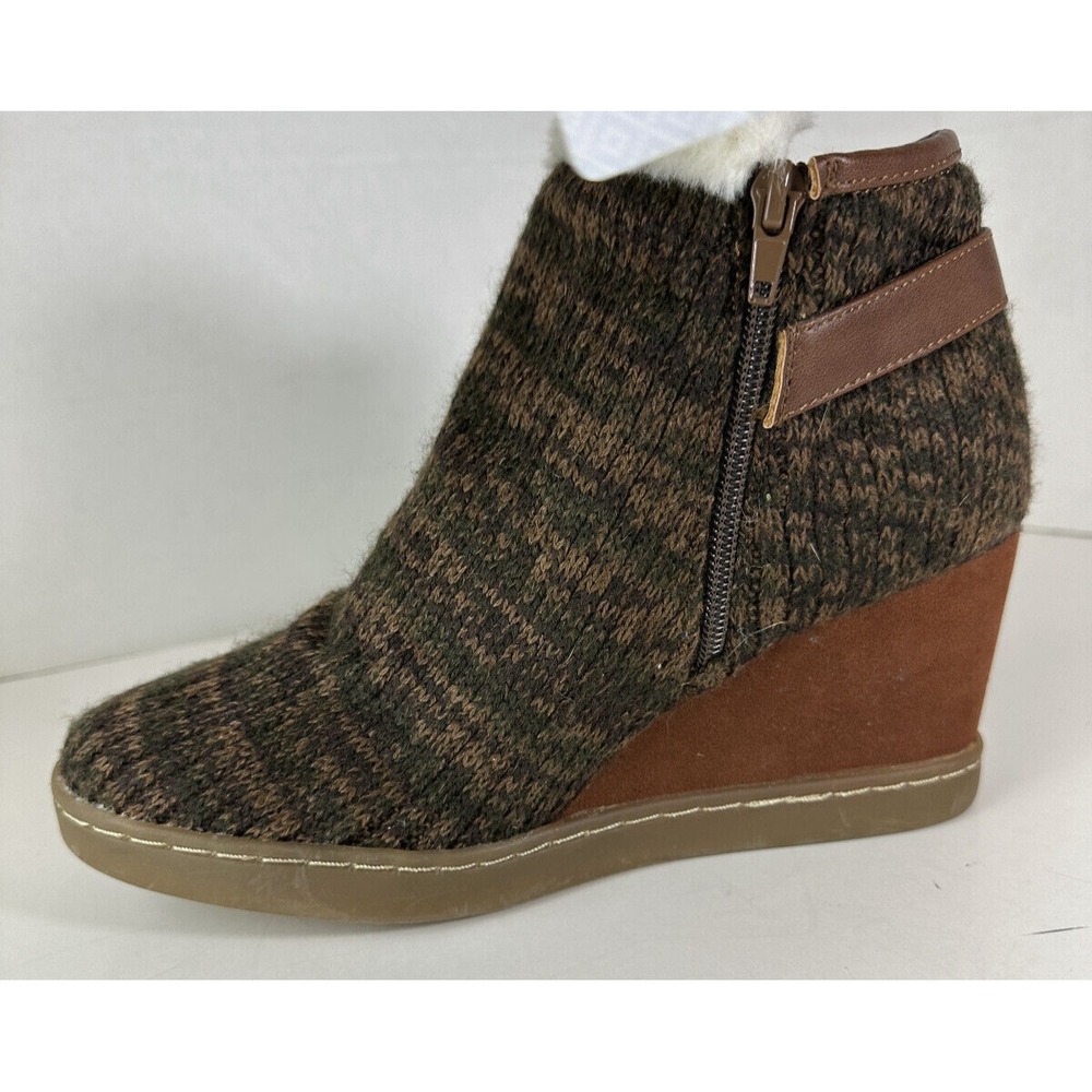 New Muk Luks Anne Marie Wedge Boots Brown Marl Ankle Buckle Shoes Faux Fur Sz 10 - Picture 6 of 13